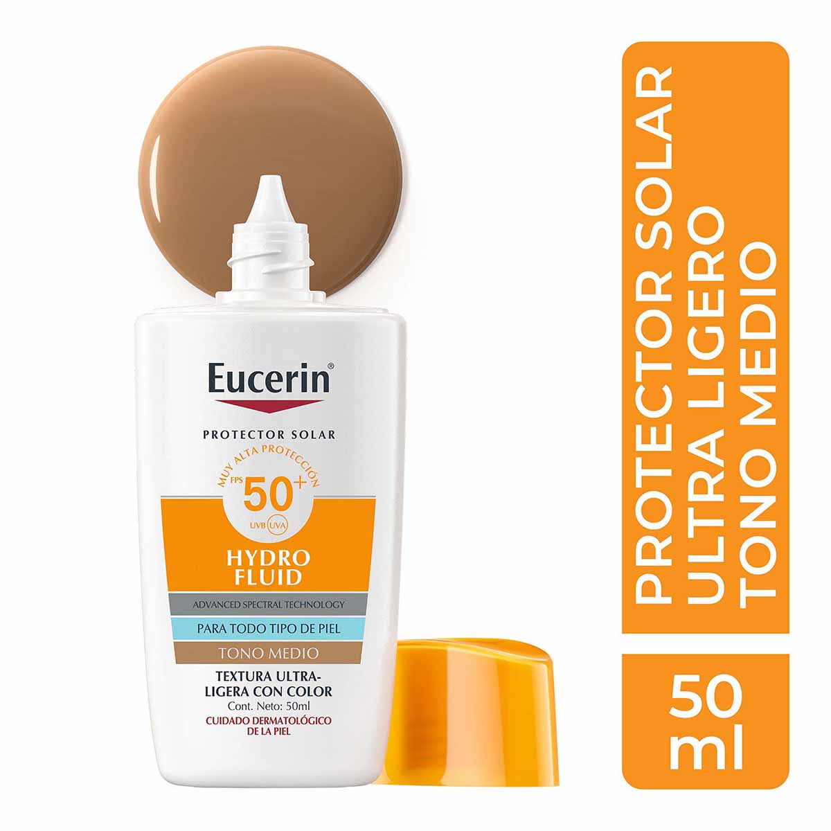 EUCERIN HYDRO FLUIDO PROTECTOR SOLAR FACIAL FPS50+ TONO MEDIO 50ML