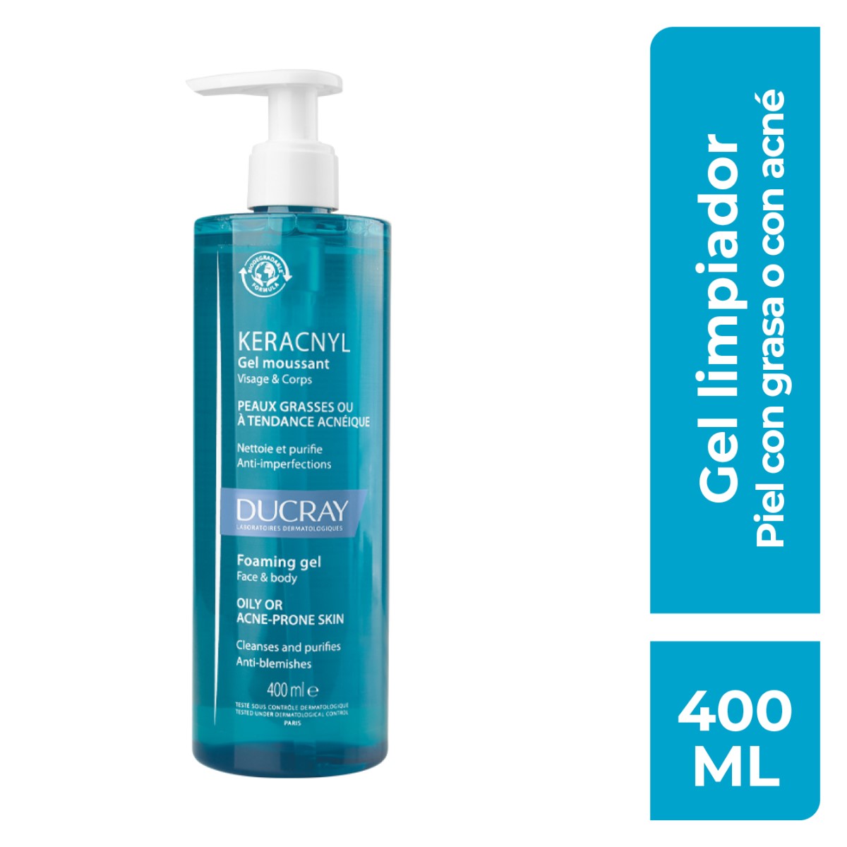 Ducray Keracnyl Gel Limpiador Facial 400 Ml