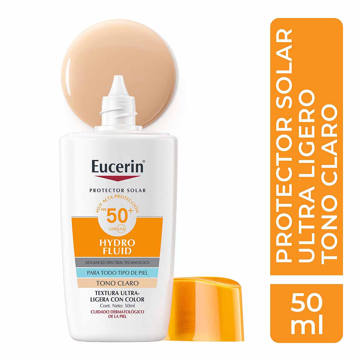 EUCERIN HYDRO FLUIDO PROTECTOR SOLAR FACIAL FPS50+ TONO CLARO 50ML