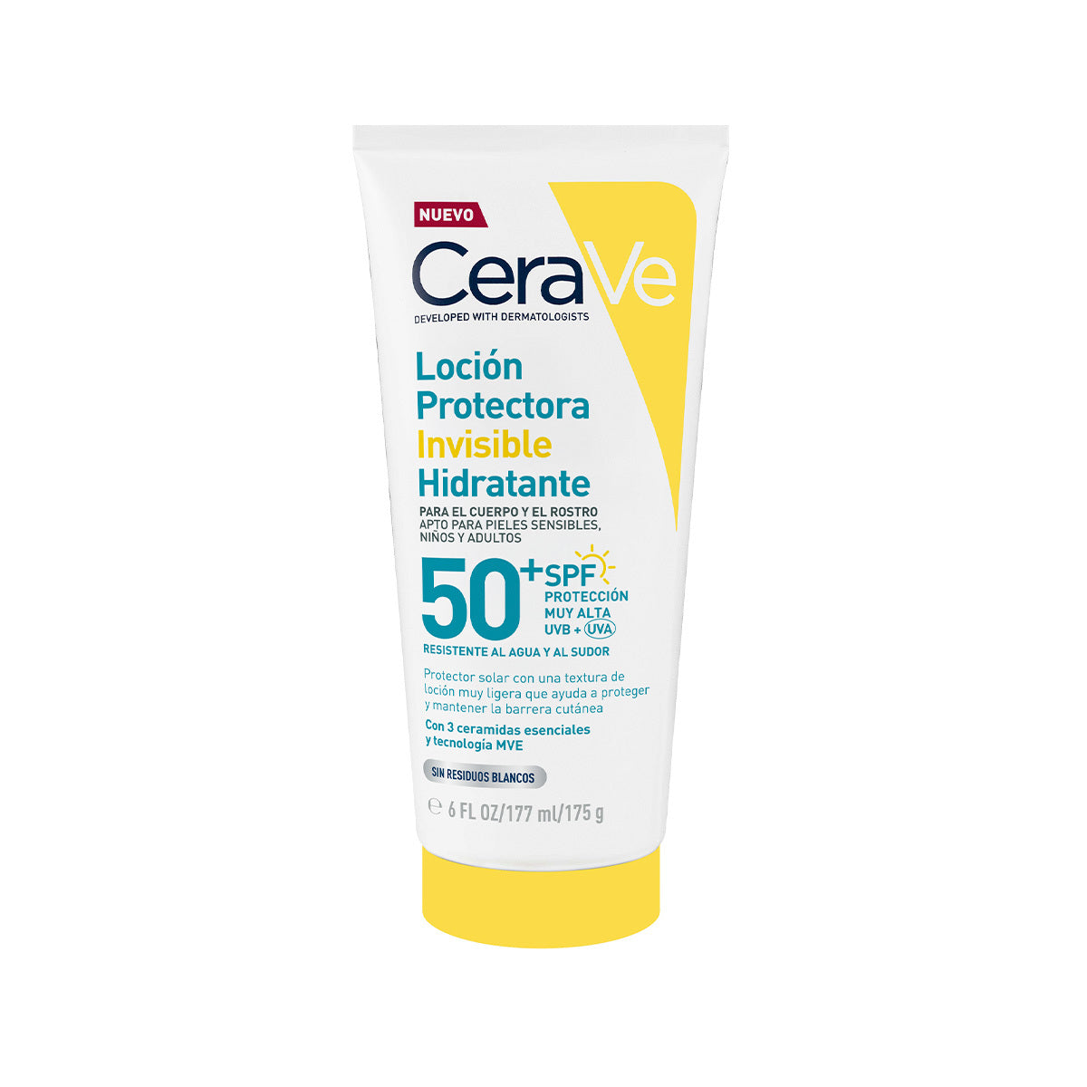 CERAVE LOCIÓN PROTECCIÓN SOLAR INVISIBLE HIDRATANTE 50FPS 177ML.
